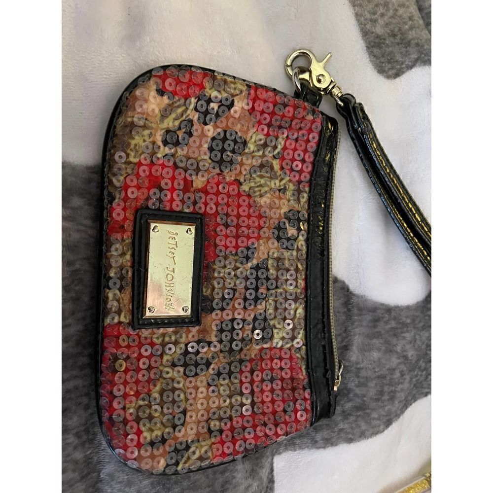 Betsy Johnson, leopard roses and sequins wristlet